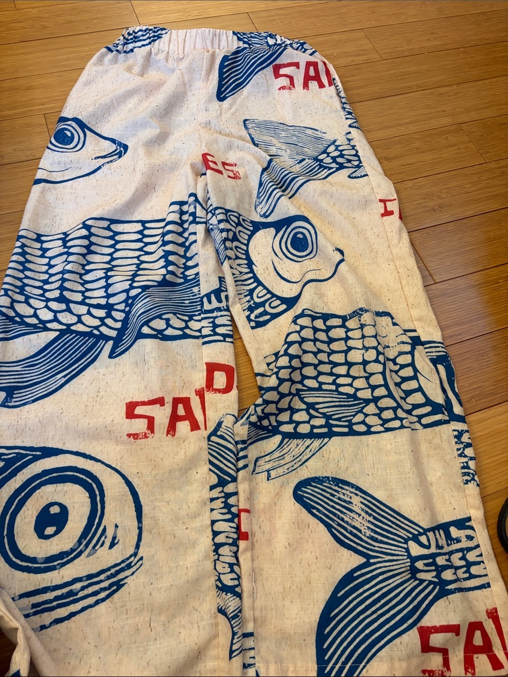 Kids White and Blue Fish Print Lounge Pants